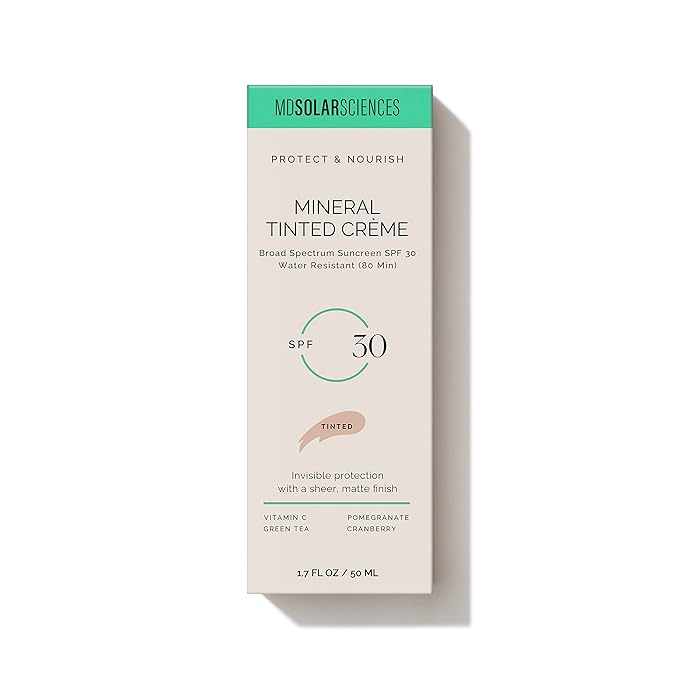 MDSolarSciences Mineral Tinted Crème Sunscreen SPF 30 | Water-Resistant, Broad Spectrum UV Protection | Blendable Micronized Zinc Oxide Cream | Natural Matte Finish for All Skin Types (1.7 Fl Oz)
