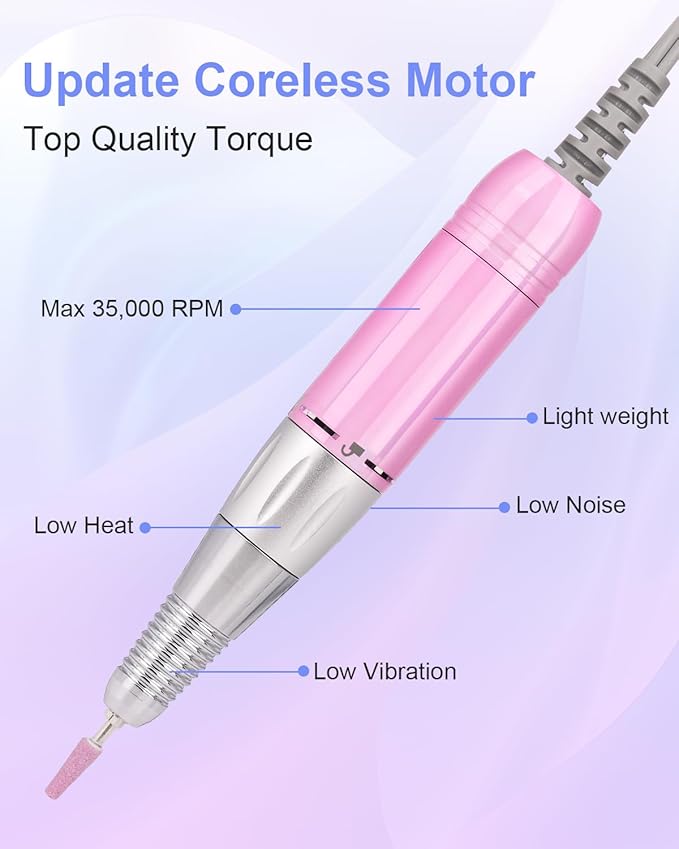 Electric Nail Drill Professional: Rechargeable Nail File with Bits for Acrylic Gel Nails, Professional Nail Drill Manicure Pedicure Polishing Shape Tools for Home Salon