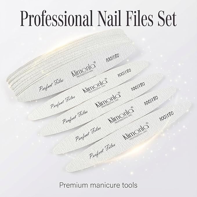 Klimonla 25pcs Professional Oval Nail Files Emery Board Set 100/180 Grit Dual-Grit Buffer Files for Natural & Acrylic Nails Tools Suit for Home Salon