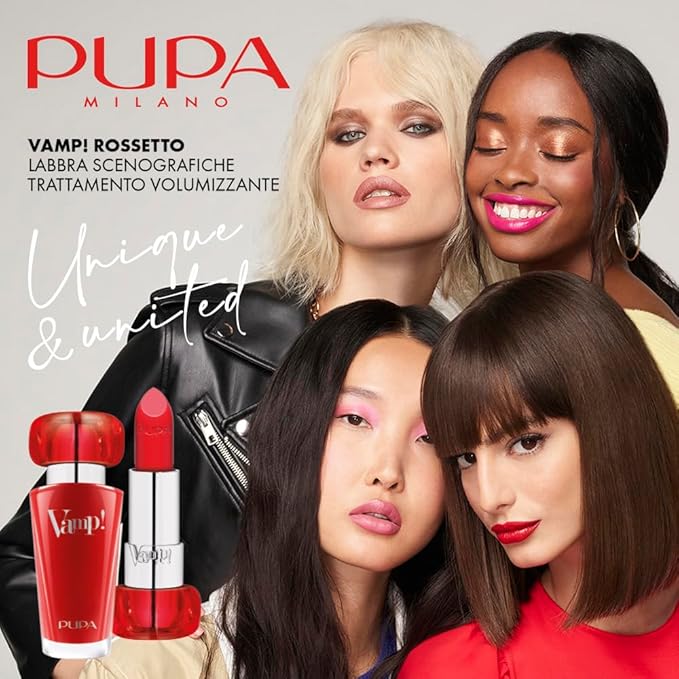 PUPA Milano Vamp! Extreme Colour Lipstick With Plumping Treatment - For Fuller, Defined Lips - Adds Incredible, Deep Color To Lips - Soft Texture Adheres Perfectly - 205 Iconic Nude - 0.123 Oz