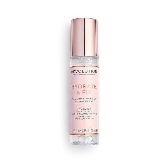 Makeup Revolution Hydrate & Fix Fixing Spray, Infused with Hyaluronic Acid, Matte Finish, Vegan & Cruelty-Free, 3.38 Fl Oz