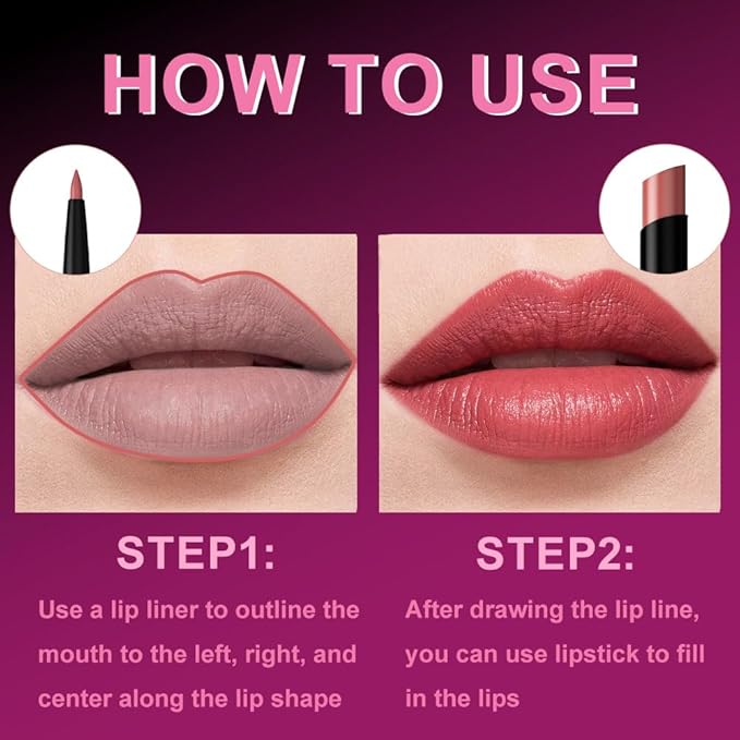 AMY'S DIARY 2Pcs Red Lipstick and Lip Liner Combo, Lip Liner and Lip Stick Kit for Women, Matte Lip Pencil and Smooth Hydrating Lipstick,Lip Makeup Set (02#Warm Rosewood)