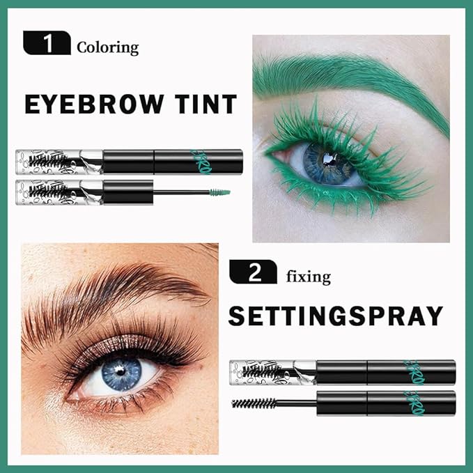 2in1 Semi-Permanent Eyebrow Gel & Lamination Gel, Eeybrow and Lash Gel, Lightweight and Waterproof Tinted Brow Gel For Up To 24HR Hold, Built-In Styling Comb - Clear Eyebrow Gel (06#Green)