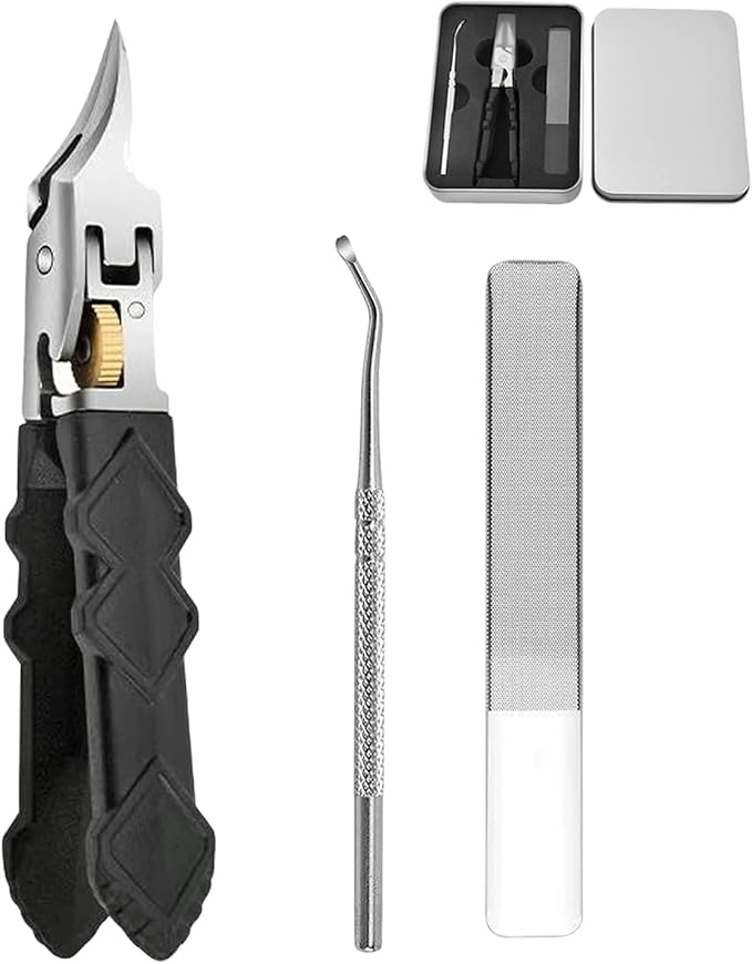 Black Anti-Slip Grip Gear Lock Nail Clipper Set with Ultra-Sharp Tips for Precise Access to Nail GRO, 3pcs Nail Clipper Set with Lock, Professional-Grade Manicure Tools (Black A, 1 Set)