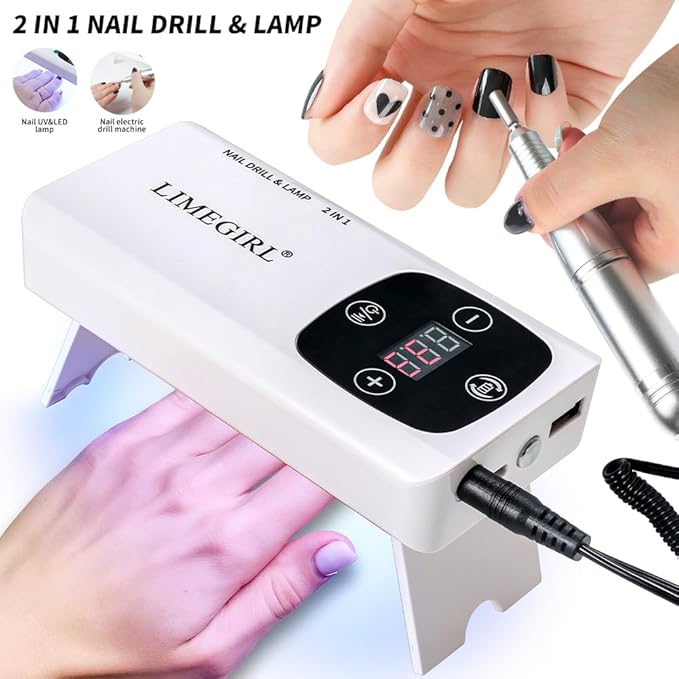ANRLO Professional Electric Nail Drill, 45000 RPM Cordless Rechargeable E-File Machine, with 12 Bits, Sanding Bands, LCD Display for Acrylic Gel Nails (DMJ-V3)