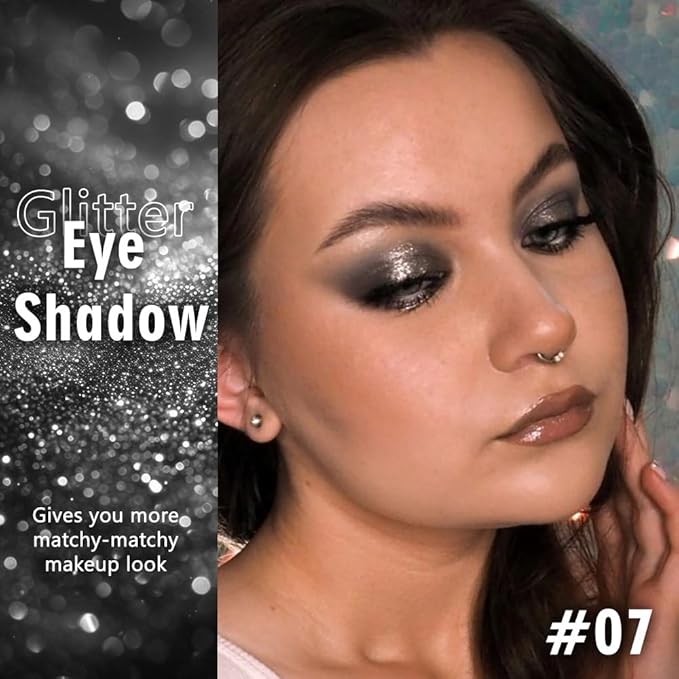 Sparkly Eyeshadow Palette for Women, Single Monochrome Eye Shadow Makeup, Shiny Pressed Cream Powder, Blendable Natural sombras para ojos, Holographic,Vegan,Travel (07-sparkly-Black)