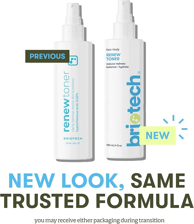 BRIOTECH Renew Toner, Hypochlorous Acid Spray, Minimize Appearance of Blemishes, Soothing Facial Mist for Sensitive Skin, Calm Redness & Bumps, Vegan, 4 fl oz (2 Pack)