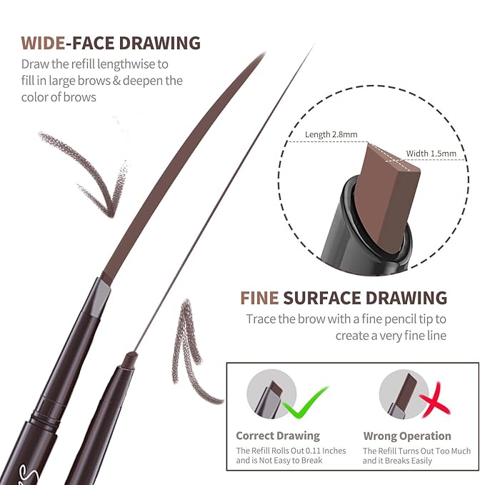 Berinist 12pcs Grey Waterproof Eye Brow Pencils for Women, Retractable Dual-End Eyebrow Pencil with Brush, Triangular Tip Design, Easier to Define and Fill in Eyebrows for Natural Brow Shape