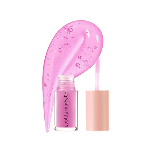 Sophia + Mabelle Hydrating Fruit Lip Oil – Lightweight, Non-Sticky, Tinted Gloss Oil – Nourishing, High-Shine, Flavored Lip Treatment – Yuzu, Lychee, Mango – 3.7g (LYCHEE (Medium Pink), Standard)