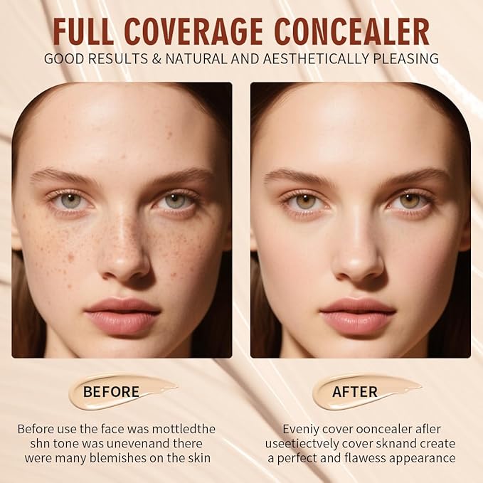 QIC Full Coverage Concealer Cream for Dark Circles & Blemishes, Waterproof & Oil-Free, Natural Finish, Under Eye & Face Makeup, Deep Skin Tone, 1.36 fl oz