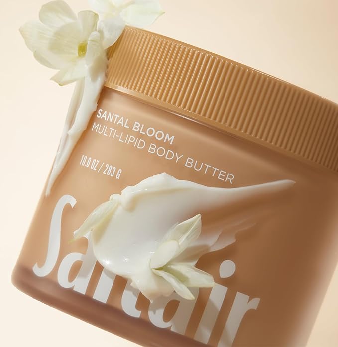 Saltair Multi-Lipid Body Butter - Rich, Nourishing Hydrating Body Cream with Ceramide Complex, Coconut Oil, Shea Butter, and Sea Buckthorn. Moisturizing Dry Skin Care. 10oz Jar - Santal Bloom