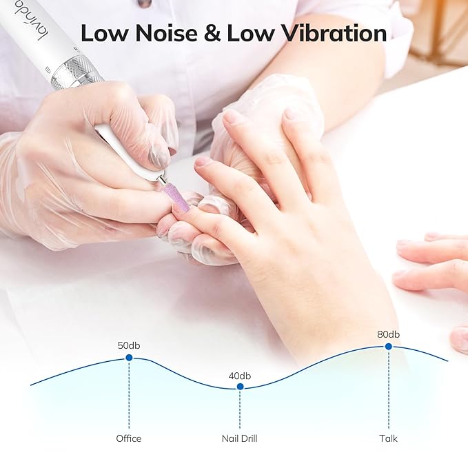 Lavinda Professional Nail Drill Machine, 35000RPM Electric Nail File Cordless Rechargeable Nail Efile for Acrylic Gel Nails, Manicure Pedicure Polishing Shape Tools for Salon Home Use-White