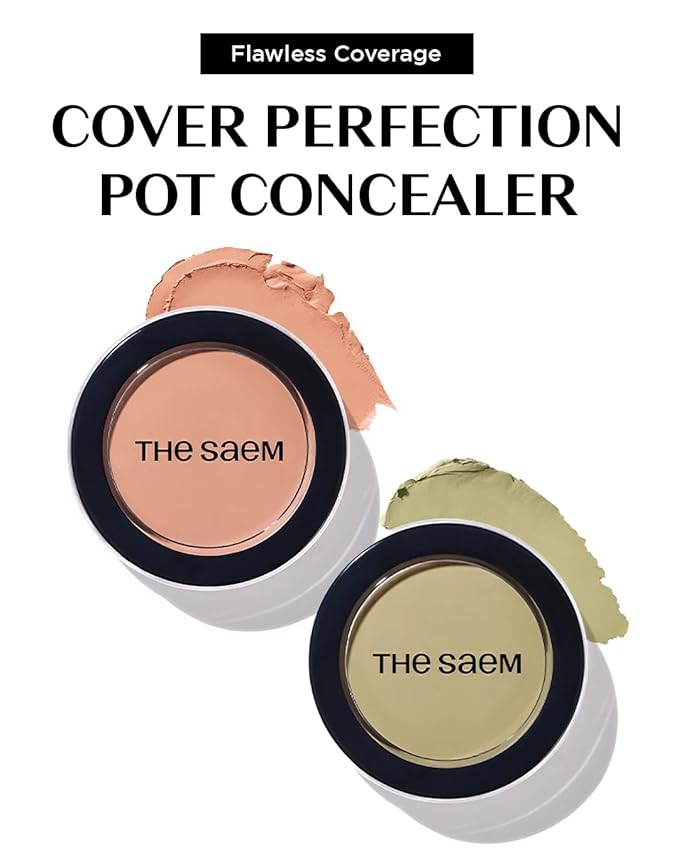 THESAEM Cover Perfection Pot Concealer 0.14oz - Green Beige Color Corrector for Redness & Blemishes - Single Pot Intensive Coverage Balm for Acne, Rosacea & Skin Troubles - Korean Makeup