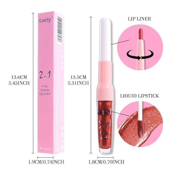 Kaely 2-in-1 Impassion Metallic Lipstick and Lip Liner Makeup, Shimmer Liquid Metallic Lipsticks for Women, Glitter Lip Gloss Stain Long Lasting Waterproof Smudge Proof 24 Hour, Cruelty-Free 22