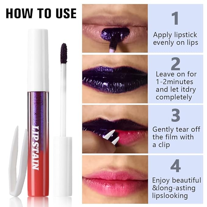 evpct Vivid Red Peel Off Lip Stain Tints with Tweezer, Matte Liquid Lipstick Lip Stain Long Lasting Waterproof for Women, Non-stick Cup Lipstick Peel Off High Pigmented Smudge-proof Easy to Apply, 03#