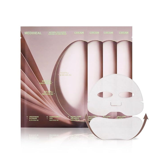 Mediheal Retinol Collagen Cream Lifting Mask (4 Counts) for V Line Mask,Anti-Aging - Helps Reduce Fine Lines & Wrinkles, and Smoothens Skin