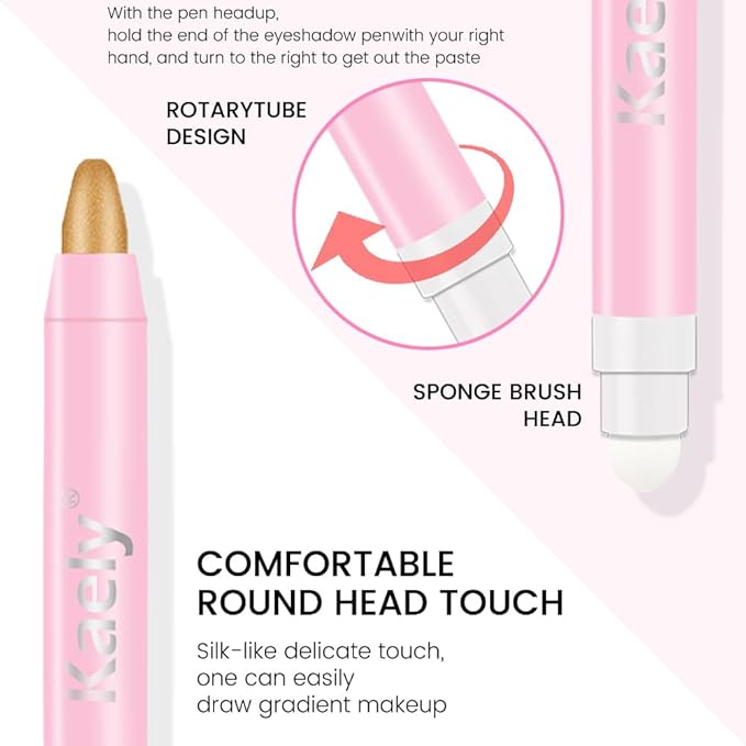 2in1 Shimmer Cream Eye Shadow Stick - Beige Gold, Eyeliner Pencil Eyeshadow Palette Makeup, Waterproof Long Lasting Brightener, Crease Proof & Smudge Resistant, Cream Eyeshadow with Built-in Smudger