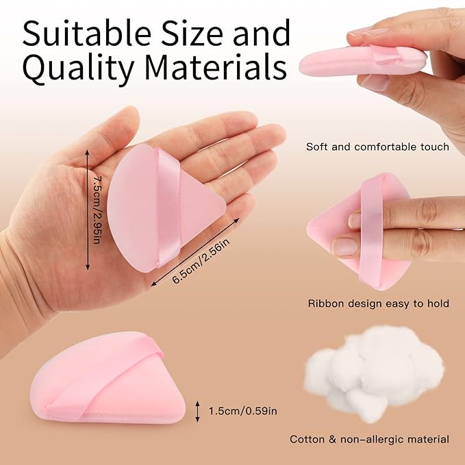 2 Pcs EVAOUXIU Triangle Powder Puff for Face Powder, Soft Plush Setting Powder Puff, Velour Cosmetic Foundation Blender Sponge Beauty Makeup Tools (Black&Pink)