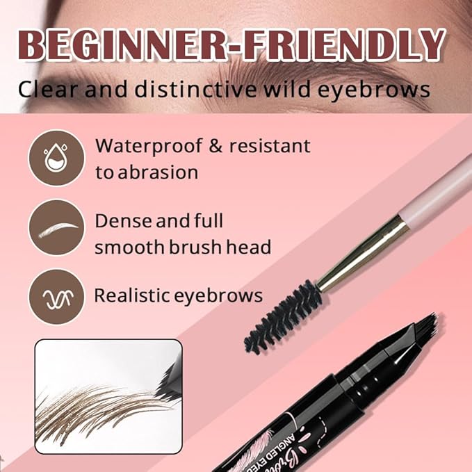 Black Liquid Eyebrow Filler Pen for Women, Long-Lasting Waterproof Eye Brow Pen for Hairlike Strokes, Black Eye Brow Makeup Kit Sweat Smudge-Proof Brows Pencil for Natural Defining, with Eyebrow Brush