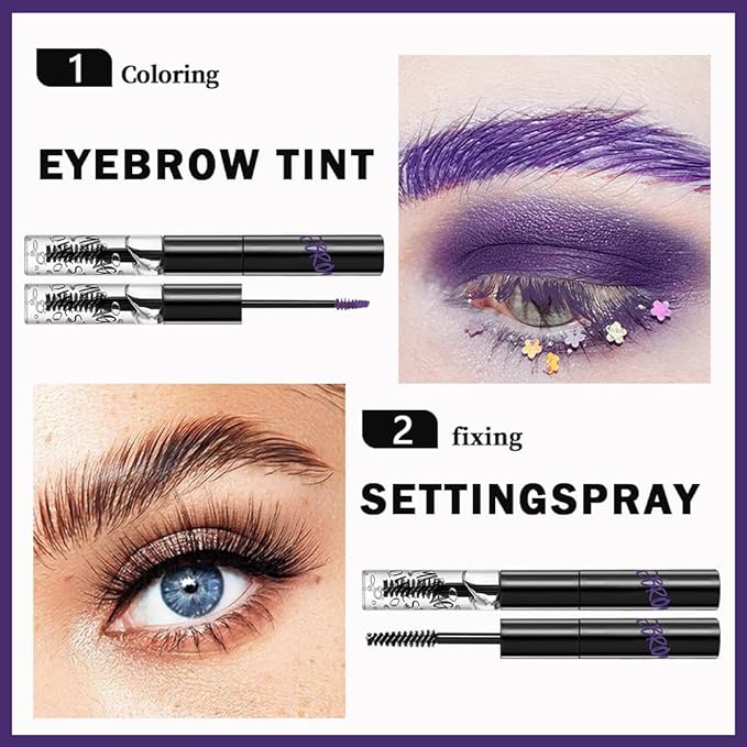 2in1 Semi-Permanent Eyebrow Gel & Lamination Gel, Eeybrow and Lash Gel, Lightweight and Waterproof Tinted Brow Gel For Up To 24HR Hold, Built-In Styling Comb - Clear Eyebrow Gel (04#Purple)