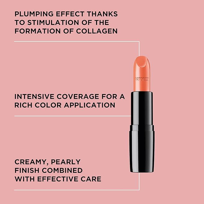 ARTDECO Perfect Color Lipstick - Dreamy Orange - Glide-On Lipstick with Rich Color & Plumping Effect - Creamy, Pearly Finish - Hyaluronic Acid - Long Lasting - Lip Plumper - Lip Care - 0.14 Oz