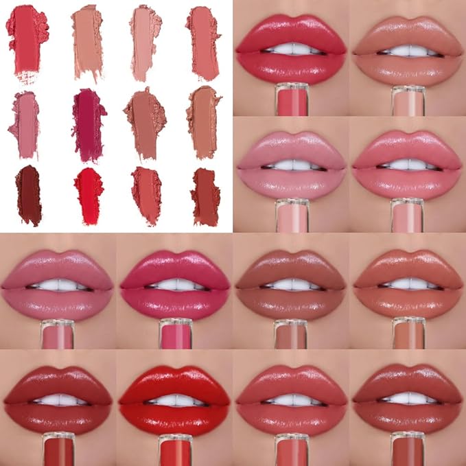 12 Colors Cream Texture Lipstick for Women, Long Lasting Lipstick Non-Stick Lipgloss Velvet Lip Makeup, Moisturizing Liquid Lip Stick Non-Fading Lip Gloss Hydrating Lip Tint for Makeup (#01)