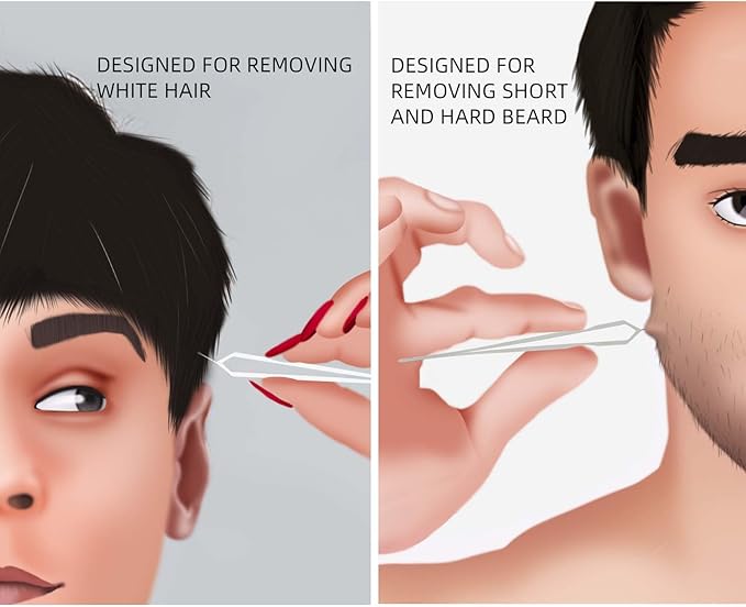 AUSOMTEK Beard & Hair Plucking Tweezers, Fine Eyebrow Tool, Stainless Steel, 10mm Tip, Anti-Slip Slot Design, Cyan PU Case