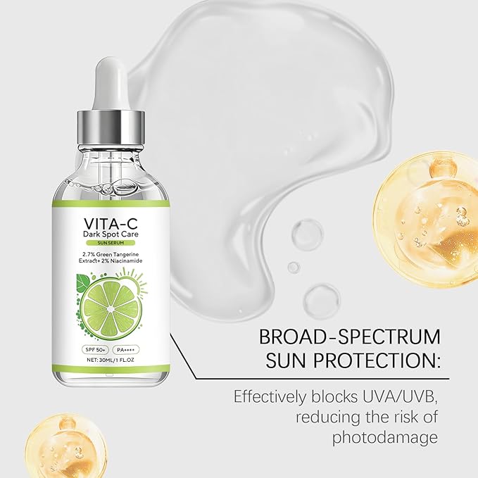 Vita C Dark Spot Care & SunSerum - SPF 50+ PA++++,with Green Tangerine Extract, Lightweight Moisturizing, Improves Dullness, 30ml