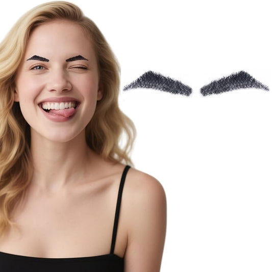 Fake Eyebrows, False EyeBrows 100% Handmade Full Lace Re-Usable Natural Invisible Realistic False Eyebrow Extensions for Man and Women, One Pair (Style 4)