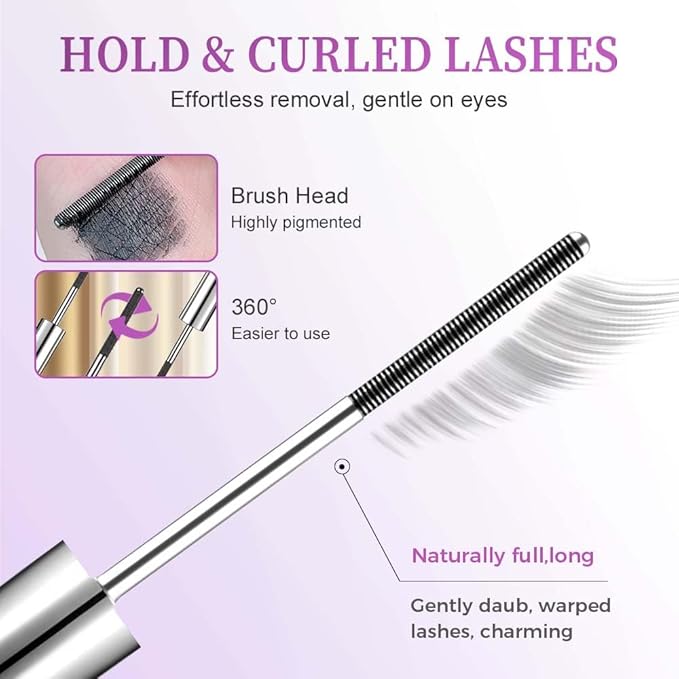 Iron Wand Mascara, Waterproof Metal Wand Mascara Volume and Length, Brushless Mascaras for Long Lasting No Clumping 3D Curling Eyelash (Black)