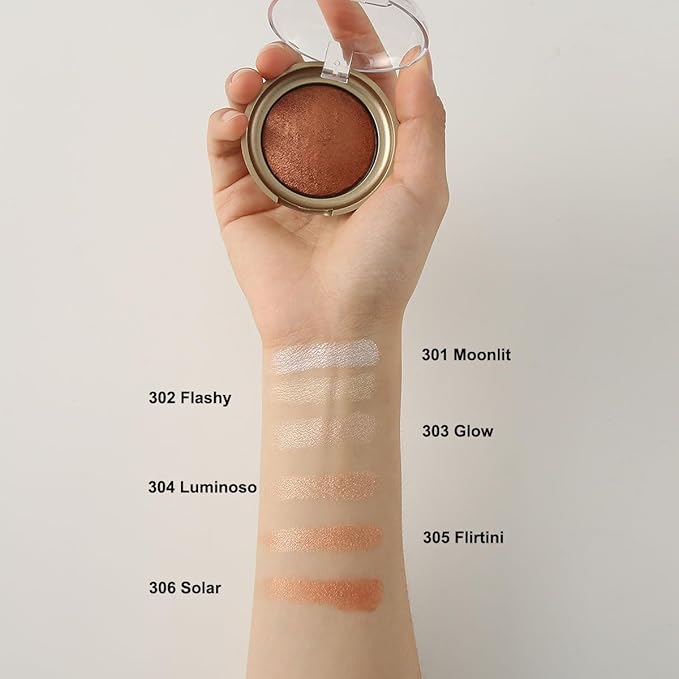 Baked Highlighter Contour Powder Sheer Pearl Shimmer Shades for Face Highlighter Makeup Brighten Up (306-Solar)
