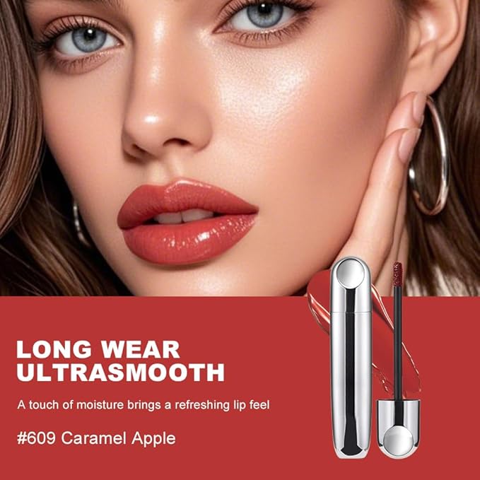 Coral Peach Hydrating Lip Gloss Tint – High Shine Moisturizing Lip Glaze with Lightweight Non-Sticky Texture, Long-Lasting Glossy Peach Lip Color for Soft Plump Lips 609#