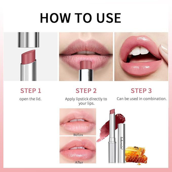 Honey Lipstick Tinted Lip balm, Hydrating Nourishing Sheer Formula Lipstick, Natural Glossy Finish (1 PC PINK)