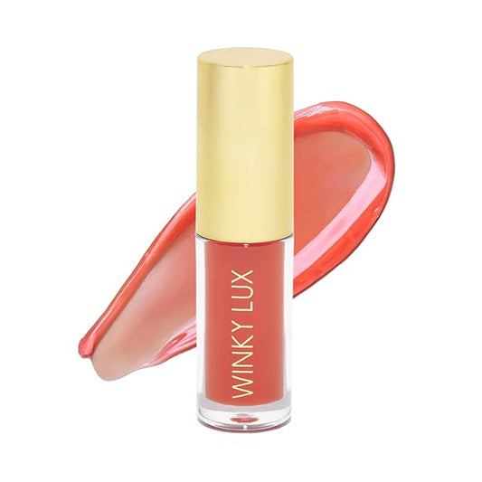 Winky Lux Flush Barely There Sheer Tinted Lip Oil - Hydrating Lip Gloss Tint, Coral Glossy Lip Balm, Juicy Non Sticky Long Lasting Formula, Infused with Jojoba Oil & Soft Vanilla Scent
