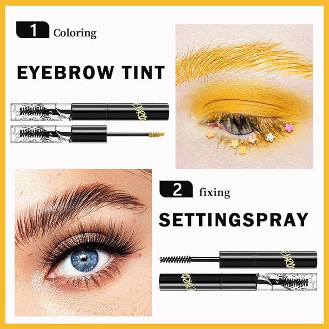 2in1 Semi-Permanent Eyebrow Gel & Lamination Gel, Eeybrow and Lash Gel, Lightweight and Waterproof Tinted Brow Gel For Up To 24HR Hold, Built-In Styling Comb - Clear Eyebrow Gel (02#Yellow)