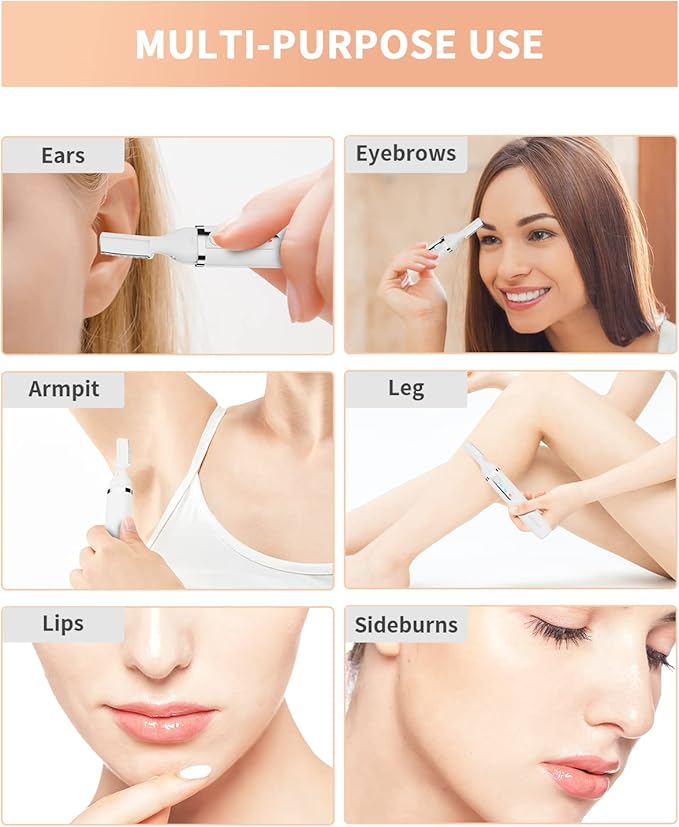 Dapsang Eyebrow Trimmer, Electric Eyebrow Razor for Women Men, Rechargeable Painless LED Light Facial Hair Shaver Remover with Rinseable Blade for Face Lips Neck Leg