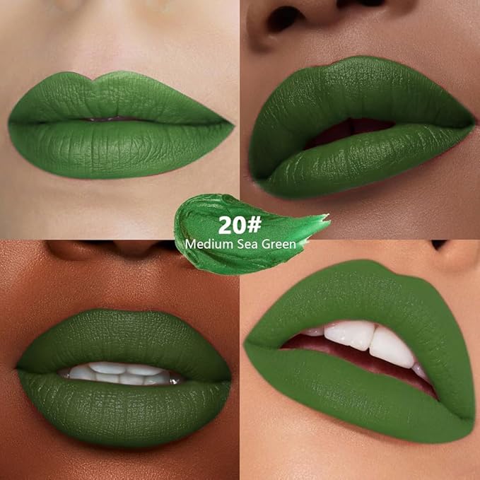 Medium Sea Green Matte Lipstick - Pigmented Lip Crayon & Face Paint Stick for Women Everyday Halloween Birthday Party Wear, Younger-Looking Lip Makeup, Labial para fiesta de disfraces 20