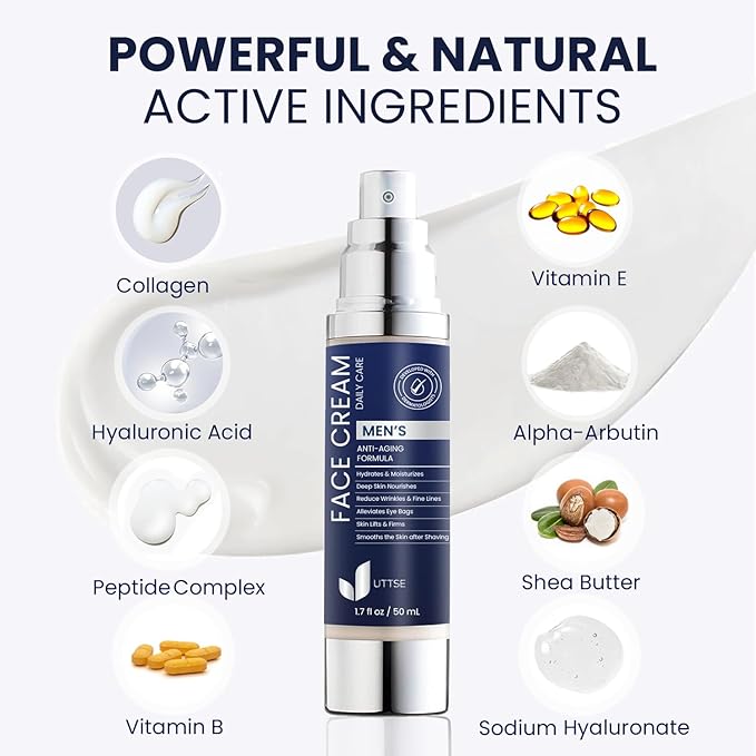 6-in-1 Mens Face Moisturizer: Face Cream for Men - Reduce the Look of Eye Bags, Dark Circles, and Puffiness - Skin Care for Men - 1.7 fl oz - Made in Korea