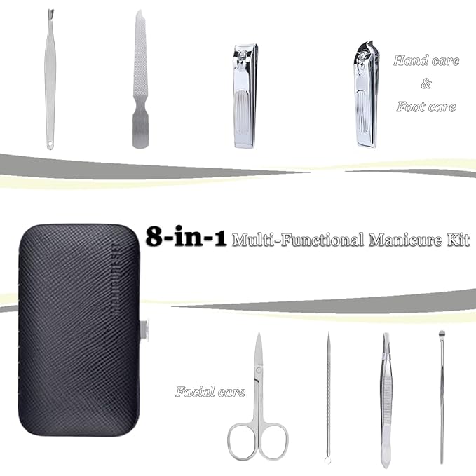 Nail Clippers Set, Manicure Grooming Care Tools Kit: Fingernail Clipper & Toenail Pedicure Cutter, Mini Nail Trimmer Kit with Travel Case Gifts for Men, Women (Black)
