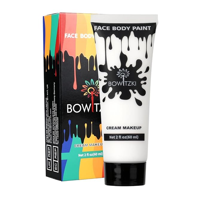 Bowitzki Face and Body Paint 2oz Cream Makeup 60ml Water Based Face Painting Special Effects For Adults Children Kids Halloween Christmas Party Stage Cosplay (White)