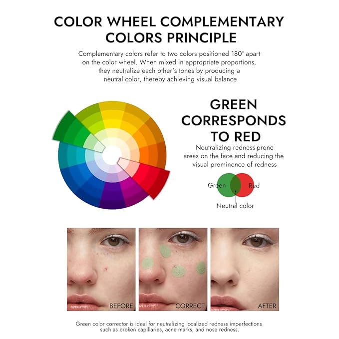 YOUNG VISION Green Color Correcting Concealer Corrector, Long Lasting Brightening Full Coverage Weightless All-Day Liquid Concealer, Natural Coverage, Ideal for Fair to Light Skin