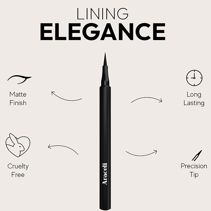 Aracelli Beauty Water Resistant Long-Lasting Eyeliner Pen - Precision Liquid Eye Liner with Smudge-Proof Formula - Easy Glide & Quick Dry - Perfect for Cat Eye & Winged Looks - Brown
