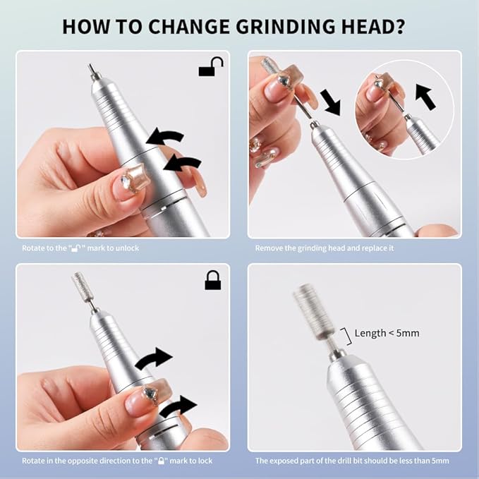 ANRLO Professional Electric Nail Drill, 45000 RPM Cordless Rechargeable E-File Machine, with 12 Bits, Sanding Bands, LCD Display for Acrylic Gel Nails (DMJ-V11-White-USB)