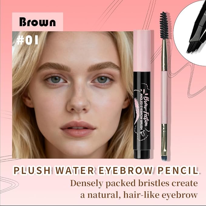 Brown Liquid Eyebrow Filler Pen for Women, Long-Lasting Waterproof Eye Brow Pen for Hairlike Strokes, Brown Eye Brow Makeup Kit Sweat Smudge-Proof Brows Pencil for Natural Defining, with Eyebrow Brush
