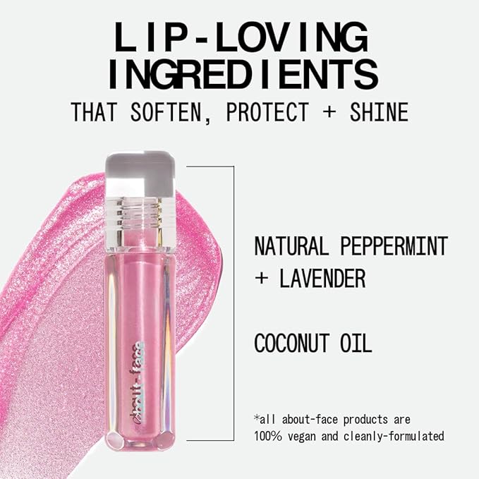 about-face Light Lock Lip Gloss it's Not You, It's Me – Non-Sticky, High-Shine Lip Oil Gloss with Coconut Oil, Peppermint & Lavender – Vegan, Cruelty-Free, Clean Beauty – 0.21 oz (Pink Sparkle)
