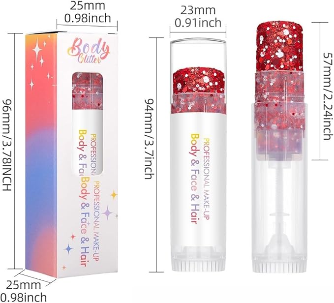Body Glitter Stick, Sparkling Neon Outfit Holographic Sequins Glitters for Eye Lip Hair Nails Face and Body Glitter Gel Makeup (Red & Green& White)