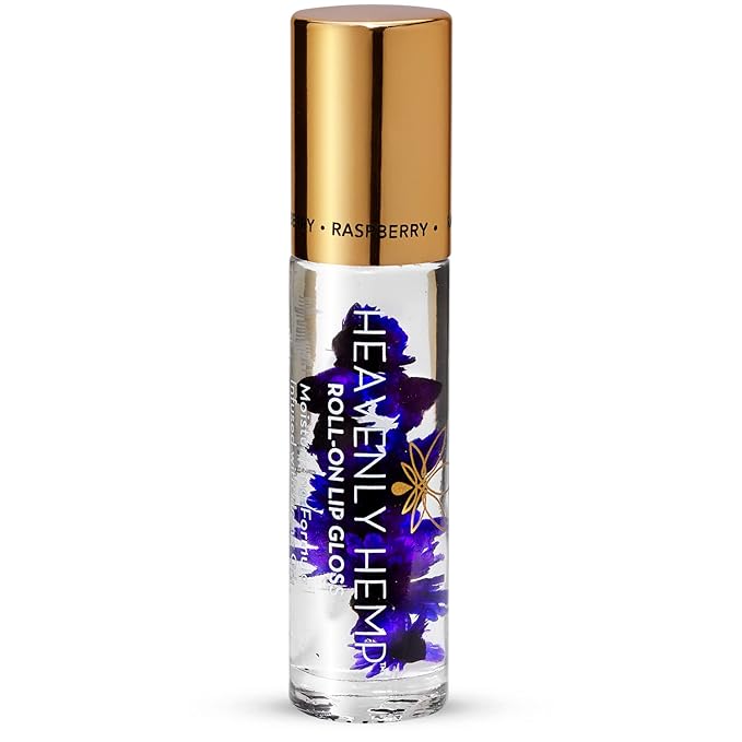 Blossom Roll on Lip Gloss, Scented Clear High Shine Moisturizing Lip Oil, Non Sticky, Infused with Real Flowers, Made in USA, 0.2oz, Raspberry Hemp