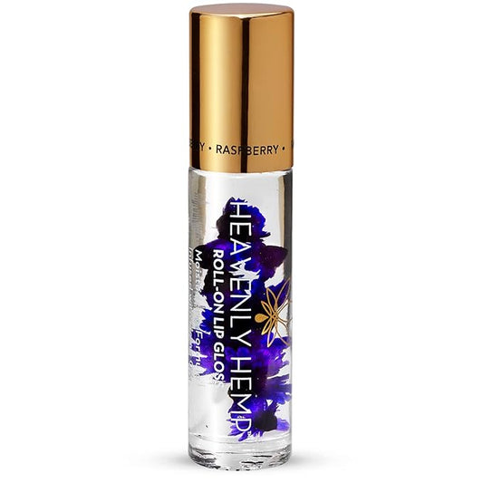 Blossom Roll on Lip Gloss, Scented Clear High Shine Moisturizing Lip Oil, Non Sticky, Infused with Real Flowers, Made in USA, 0.2oz, Raspberry Hemp