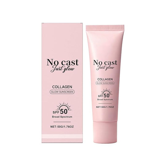No Cast Just Glow Collagen Sunscreen SPF 50 PA++++ Facial Sunscreen Lightweight, Non-Sticky Face Sunscreen No White Cast Natural Sun screen with Peptide, Centella, Hyaluronic Acid