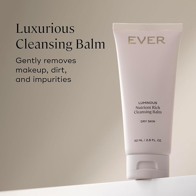 EVER Luminous Nutrient-Rich Cleansing Balm – Vitamin C & Sesame Oil Waterless Facial Cleanser to Remove Makeup, Dirt & Impurities – Nourishing Balm for Dry, Normal & Sensitive Skin, 2.8 fl oz